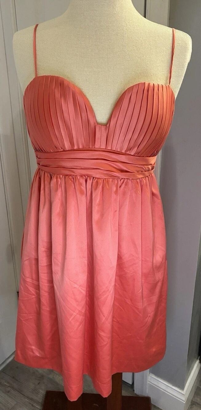 BCBGeneration Coral Pink Satin Pleated Sweetheart Mini Dress NWT Size 10 Pockets